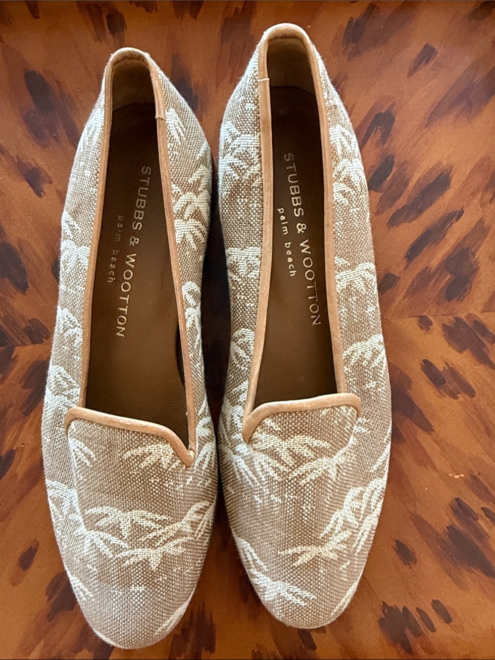 Stubbs & Wootton Beige Canvas Floral Loafers